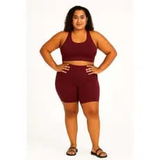Conjunto Fitness Plus size Feminino Top Nadador + Shorts Cós Alto