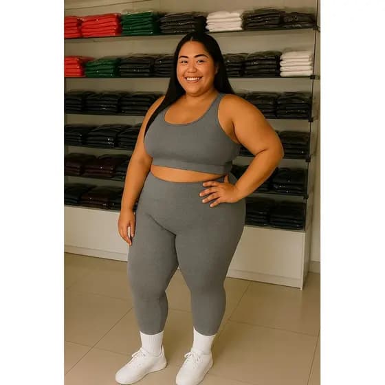Conjunto Fitness Feminino Top Nadador + legging Cós Alto Plus size