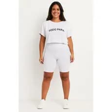 Bermuda Canelada Branca Feminina Cós Alto