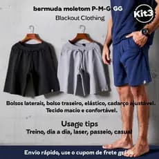 Berrmudas Moletom Kit 3 Short  Masculina — Conforto e Estilo Urbano | P-M-G-GG! Use o cupom de frete grátis!