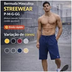 Bermuda Masculina Adulto Moletom Casual Confortável com Elástico e Cadarço Oferta!! Use o cupom de frete grátis