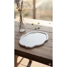 Bandeja Decorativa Nuvem Marmorizada Branca Oval - Base para Perfumes, Maquiagem, Joias, Lavabo