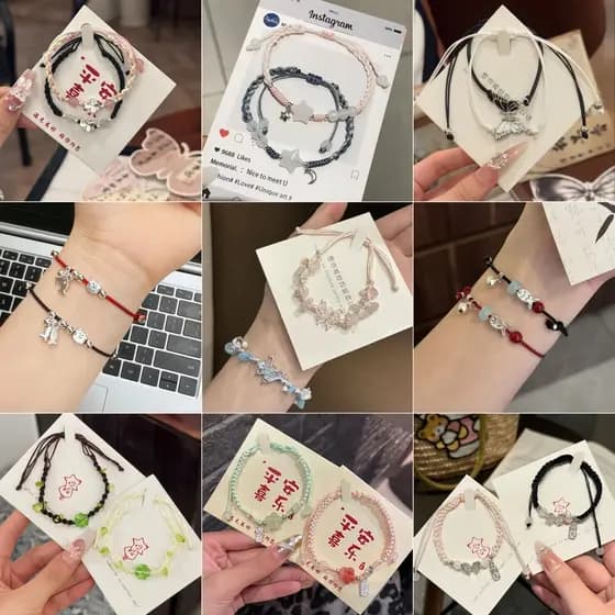 2 Pçs Estilo Coreano Gato Flor Borboleta Pingente Pulseira Para Mulheres Doce Moda Jóias Acessórios Presente