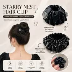 Preto Estrelado Strass Ninho Expansível Garra De Cabelo Bun Estilo Acessório Diário