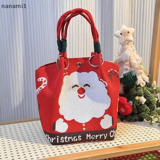 nanami1 Rena Dos Desenhos Animados Papai Noel Malha Balde Saco Para Mulheres Moda Grande Capacidade Bolsa Portátil Natal