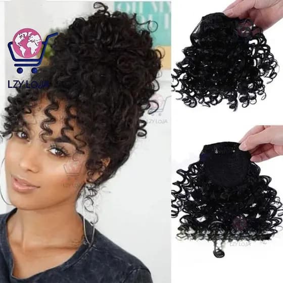 Franja De Cabelo , Extensões Peruca Afro Curta Encaracolada , Peças Resistentes Ao Calor Para Uso Diário