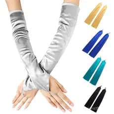 Luvas De Cetim Sem Dedo De Cor Sólida Vintage Protetor Solar Mittens Comprimento Do Cotovelo Anti-Gloves Hook Finger
