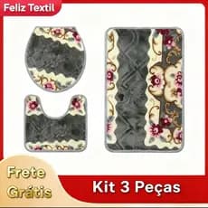 Tapete 3 Peças De Banheiro Com Estampa Floral 3D Antiderrapante! Olaola