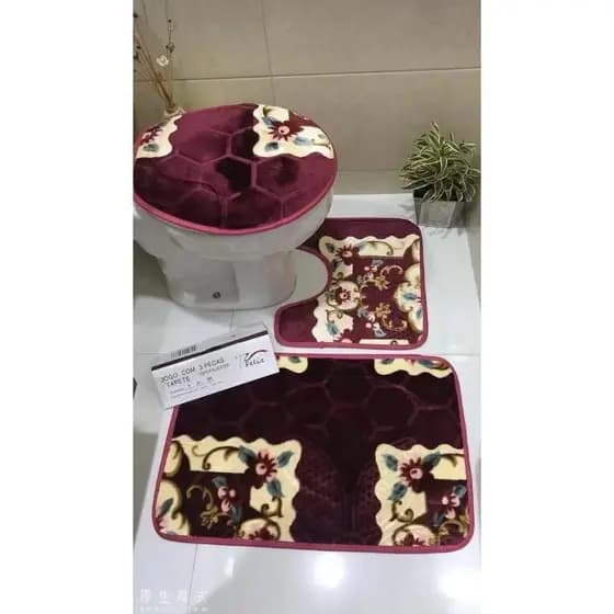 Conjunto Tapete 3 peças Tapete Para Banheiro Floral Decoração Antiderrapante Top Ola