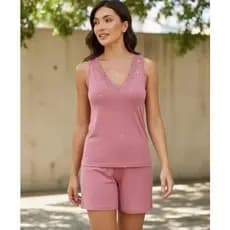 PIJAMA FEMININO VERÃO REGATA MEIA MALHA COM RENDA