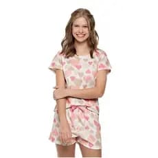 PIJAMA FEMININO VERÃO CANELADO CORAÇÃO