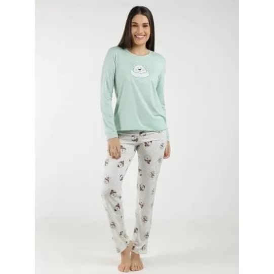 Pijama feminino longo, pijama de inverno feminino, pijama fofinho, pijama com estampa de urso