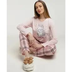 Pijama feminino longo, pijama de inverno feminino, pijama fofinho, pijama com estampa de Gato