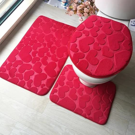 Jogo de Banheiro Liso E Floral Conjunto Tapetes 3 Peças Antiderrapante