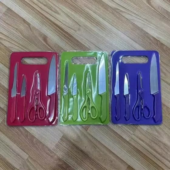 Kit completo jogo utensílios de cozinha 5  peças com tábua em silicone faca tesoura ANG