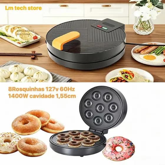 Mini Maquina De Donuts Café Da Manhã Capacidade Para 7/8 Mini Rosquinha Elétrica 110V Portátil-ANG