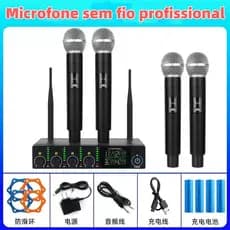 Microfones Sem Fio  Com 4 microfone KTV, palco, conferência, karaokê em casa microfone profissional 4 canais byz-d-69