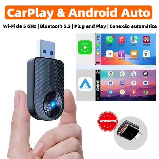 Novo Adaptador Automático 2 em 1 com Fio para Sem Fio Carplay Android para Carro Plug and Play Conexão Rápida AD-241