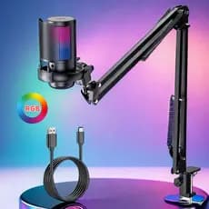 Microfone Gamer Pc Condensador Rgb Com Braço Articulado suporte cantilever USB para gravação ao vivo ME6S