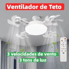 Ventilador de Teto Dobrável LED 50W/60W com Controle Remoto Ajuste de intensidade 3 cores e operação silenciosa Bivolt