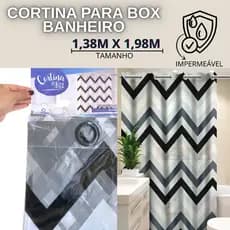 Cortina de Banheiro Para Box Impermeável Anti Mofo 100% PVC Fácil Instalação Reforçado C\Ilhós Tamanho 1,38m x 1,98m