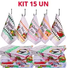 Kit 15 Pano de Prato Grande com Bainha Estampado 45x70cm Decorativo Limpeza Eficiente 100% Enxugante Promoção