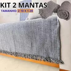 Kit 2 Mantas de Sofá Decorativa 210x120 Lavagem Fácil Não Desbota Várias Cores 100% Algodão Costura Reforçada