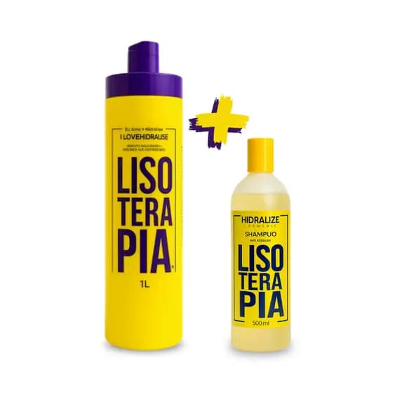 Kit 2 em 1 Progressiva Lisoterapia Sem formol + Shampoo Anti Residuo Cabelo 100% Natural Hidratação