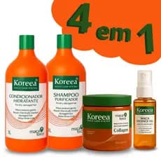 Kit Koreea Maca Care 4 em 1 Shampoo 1L + Condicionador 1L + Máscara + Leave-in Tratamento Liso