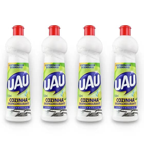 Kit c/4 Desengordurante UAU Cozinha Limão 500ml Concentrado Limpeza Ação Rápida Remove Gordura