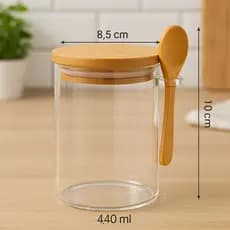Pote De Vidro Redondo + Colher Tampa Hermética Bambu 440ml 610ml 690ml kits