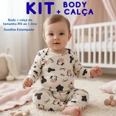Conjunto Bebê Body Manga Longa + Calça Estampado Enxoval 100% Algodão Maternidade RN ao Tamanho 1