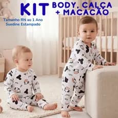 KIT 3 Peças Conjunto Body + Calça + Macacão Bebê Enxoval Unissex Maternidade Algodão RN ao 1 ano
