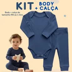 Conjunto Bebê Body Manga Longa + Calça Canelado Enxoval Maternidade 100% Algodão Recém Nascido ao 1