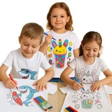 Camiseta Infantil para Pintar Colorir com CANETINHAS INCLUSAS Laváveis Criativa Personalizável Kids