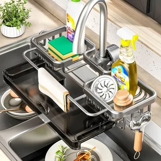 1 unidade de prateleira de armazenamento de cozinha de alumínio, organizador suspenso multifuncional, se encaixa em tubo