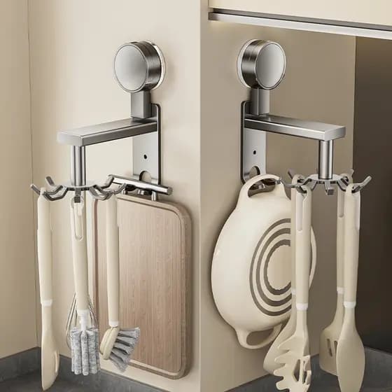 Gancho giratório multifuncional para utensílios de cozinha com ventosa.