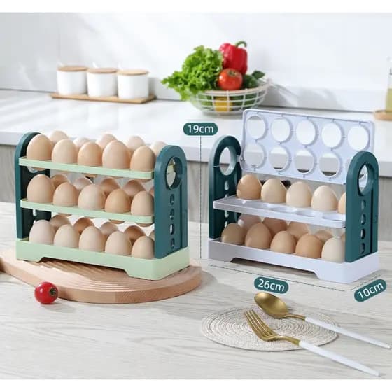 Organizador Para Ovos 3 andares Porta Ovos Capacidade ate 30 Ovos Bandeja De Armazenamento Dispenser Rolante De Ovo