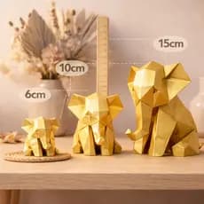 Elefante Decorativo Low Poly 3D – Kit 3 Tamanhos (6cm, 10cm e 15cm) | Decoração Moderna Minimalista