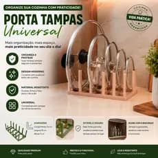 Porta Tampas de Panela Universal para 6 Tampas, Organizador de Cozinha para Armário, Gaveta ou Bancada, Suporte Compacto