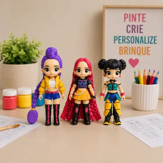 KIT 3 Bonecas K POP Articuladas Para Pintar ARTESANATO INFANTIL