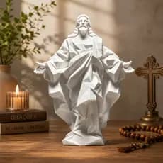 Estátua Jesus Cristo Low Poly Impressão 3D Decor Religiosa Minimalista para Sala/Oratório – Escultura Moderna de Fé