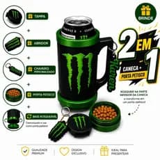 Porta Lata Monster 473 ml + abridor + tampa + Brinde