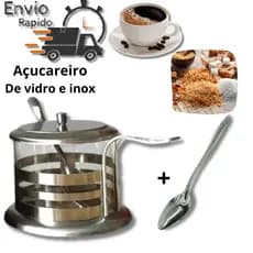 Açucareiro de Inox Com Colher E Tampa Pote Açúcar Chique cantinho do cafe