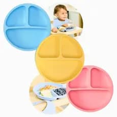 Pratinho com ventosa de silicone introduçao alimentar bebe prato de bebe com divisorias papinha interativo criança