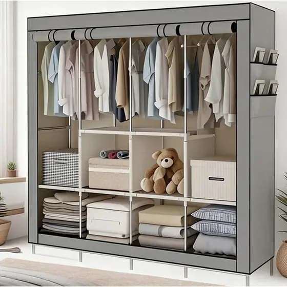 Arara Guarda Roupa Dobrável Grande Organizador Das Roupa Portátil Multiuso Armário 4 Divisórias
