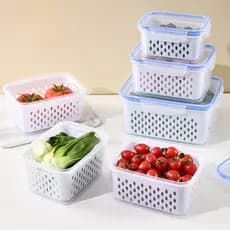 Kit 3 Organizadores Potes Hermetico 850ML/1750ML/3300ML Alimentos E Vegetais Para Geladeira x