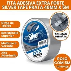 FITA ADESIVA EXTRA FORTE SILVER TAPE 48MM X 5M PRATA TEKBOND