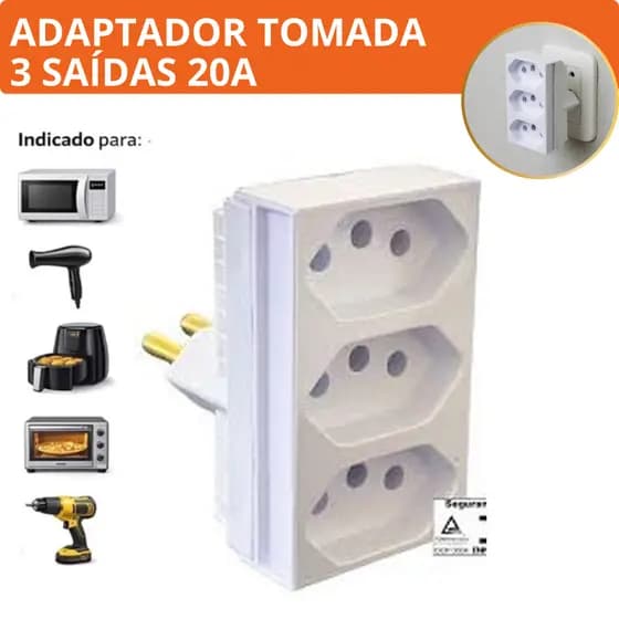 Adaptador Tomada 3 Saídas 20A Ilumi Padrão 2P+T Monobloco
