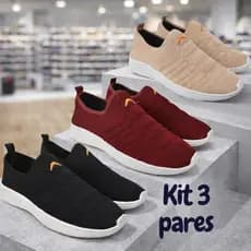 Kit 3 Pares Tênis Calce Fácil Adulto Feminino Unissex